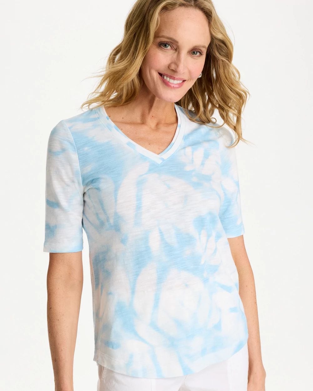 Tie-Dye Palm Cotton Slub V-Neck Tee | Chico's